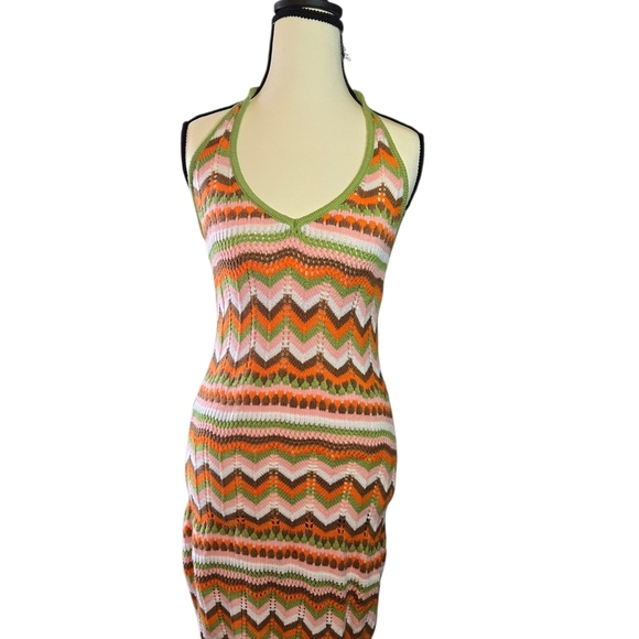 Vibrant Chevron Knit Halter Mini Dress - Picture 9 of 9